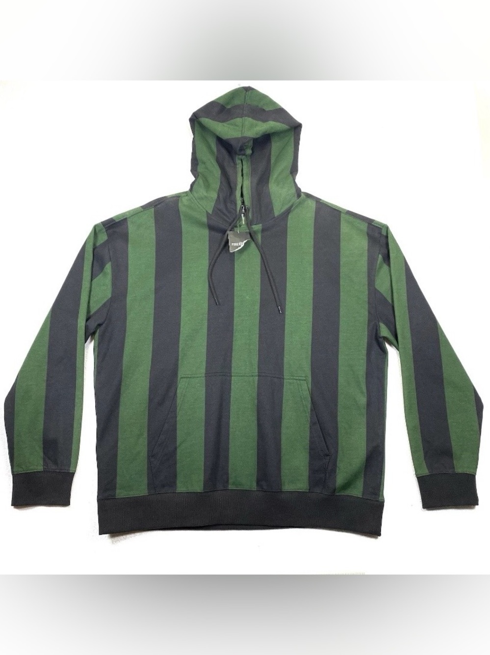 Forever 21 Mens XL Green Navy Striped Pullover Hoodie Sweatshirt NWT